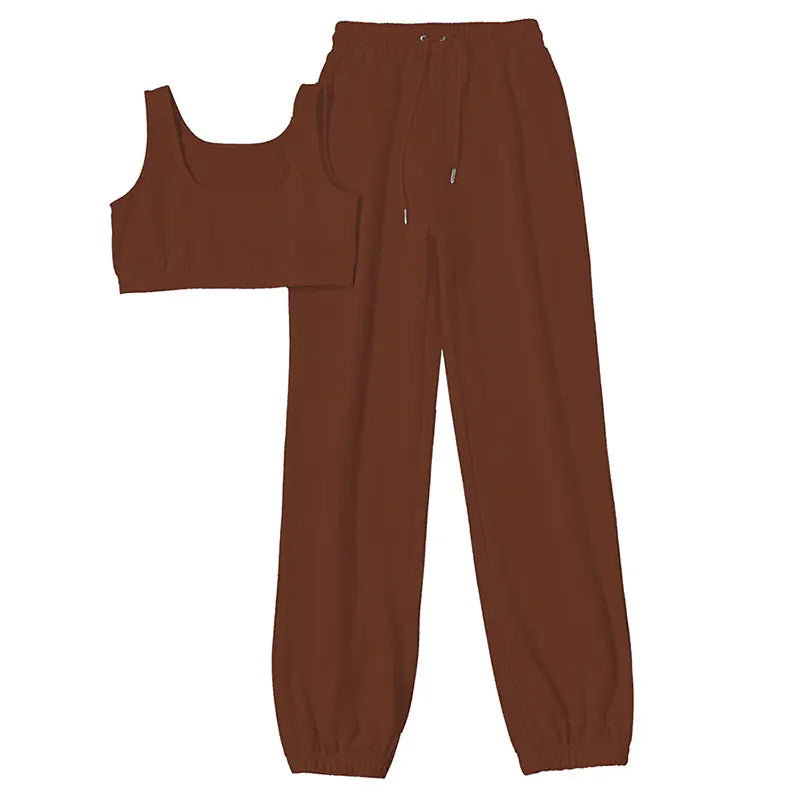 Ensemble deux pièces décontracté pour femme, haut court et pantalon