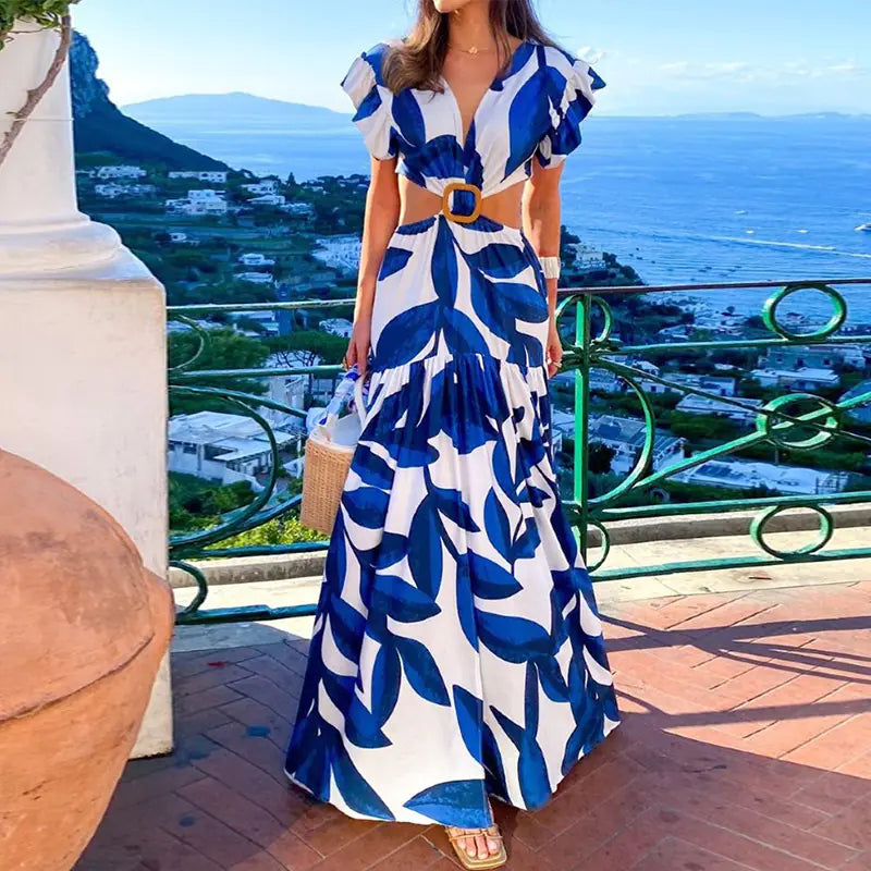 Robe à manches bouffantes et col en V