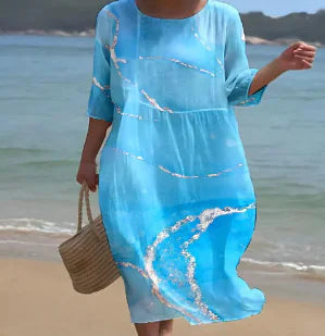 Robe longue rétro bleue à manches longues