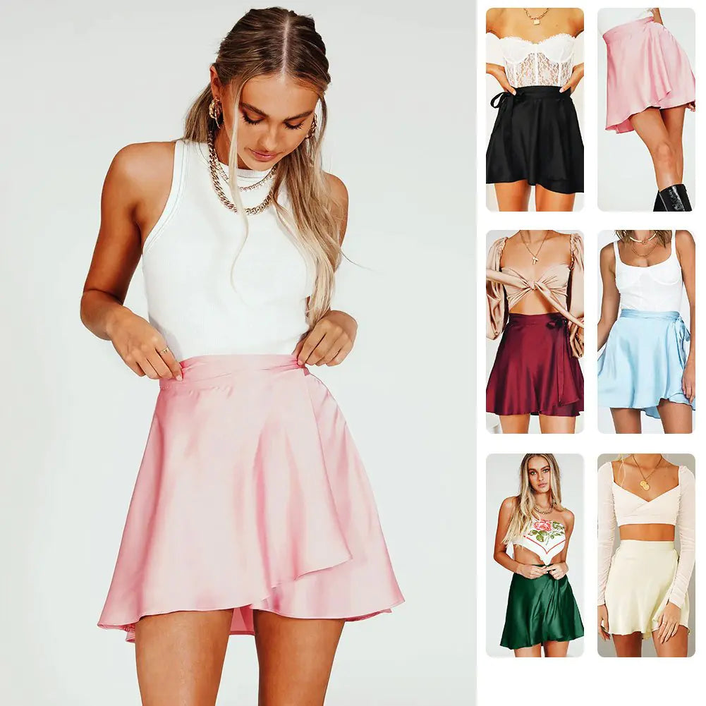 Jupe trapèze taille haute en mousseline de soie et satin