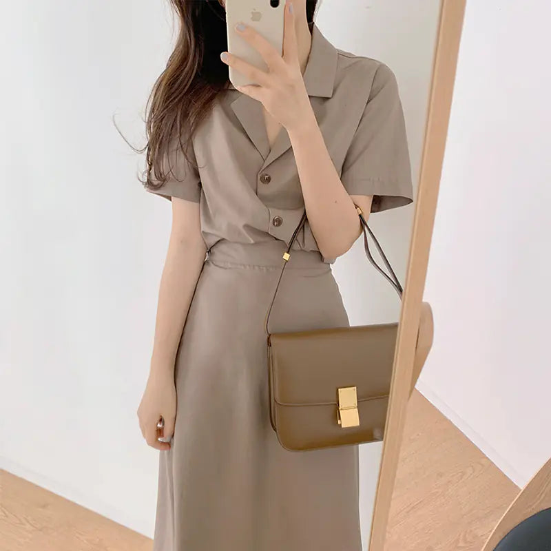 Ensemble deux pièces taille haute avec jupe pour femme