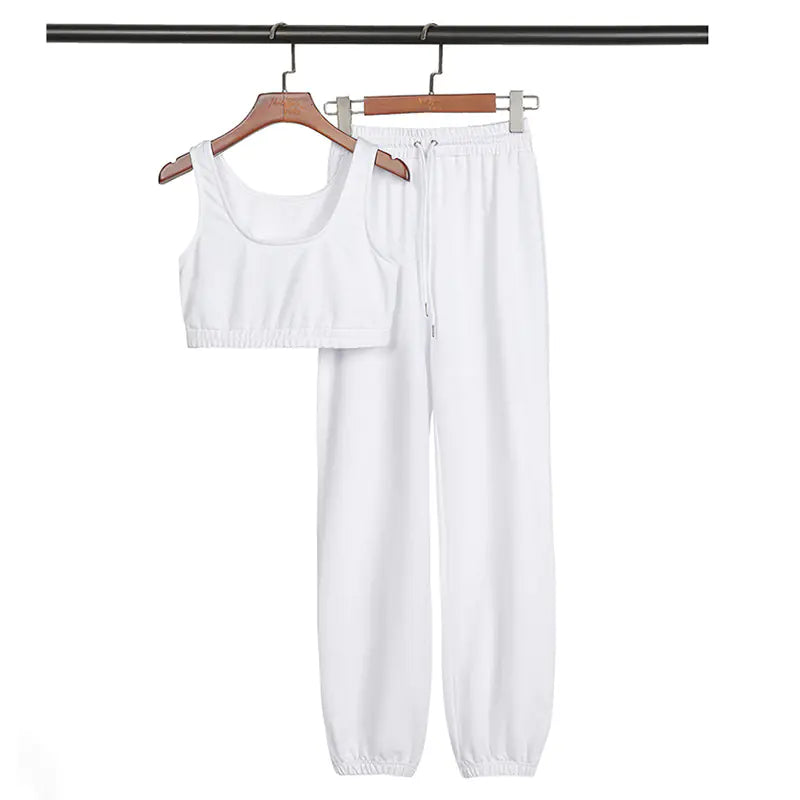 Ensemble deux pièces décontracté pour femme, haut court et pantalon