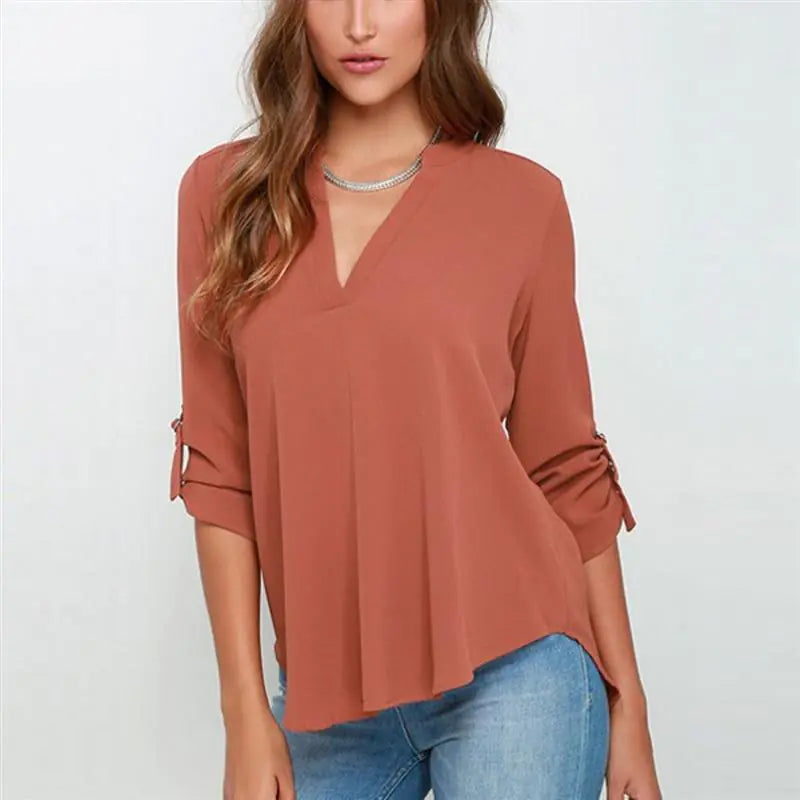 Chemisier en mousseline froissé à col en V pour femme grande taille