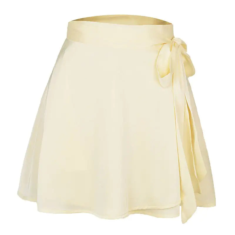 Jupe trapèze taille haute en mousseline de soie et satin
