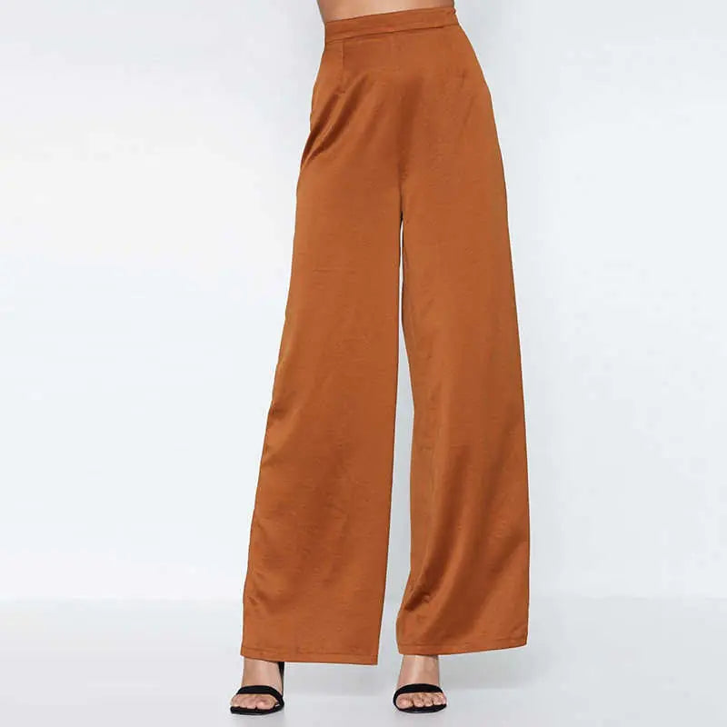 Pantalon large décontracté taille haute couleur camel