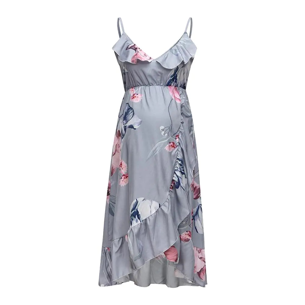 Robe de maternité à imprimé floral et ourlet à volants