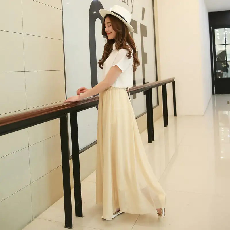 Jupe mi-longue taille haute en mousseline de soie