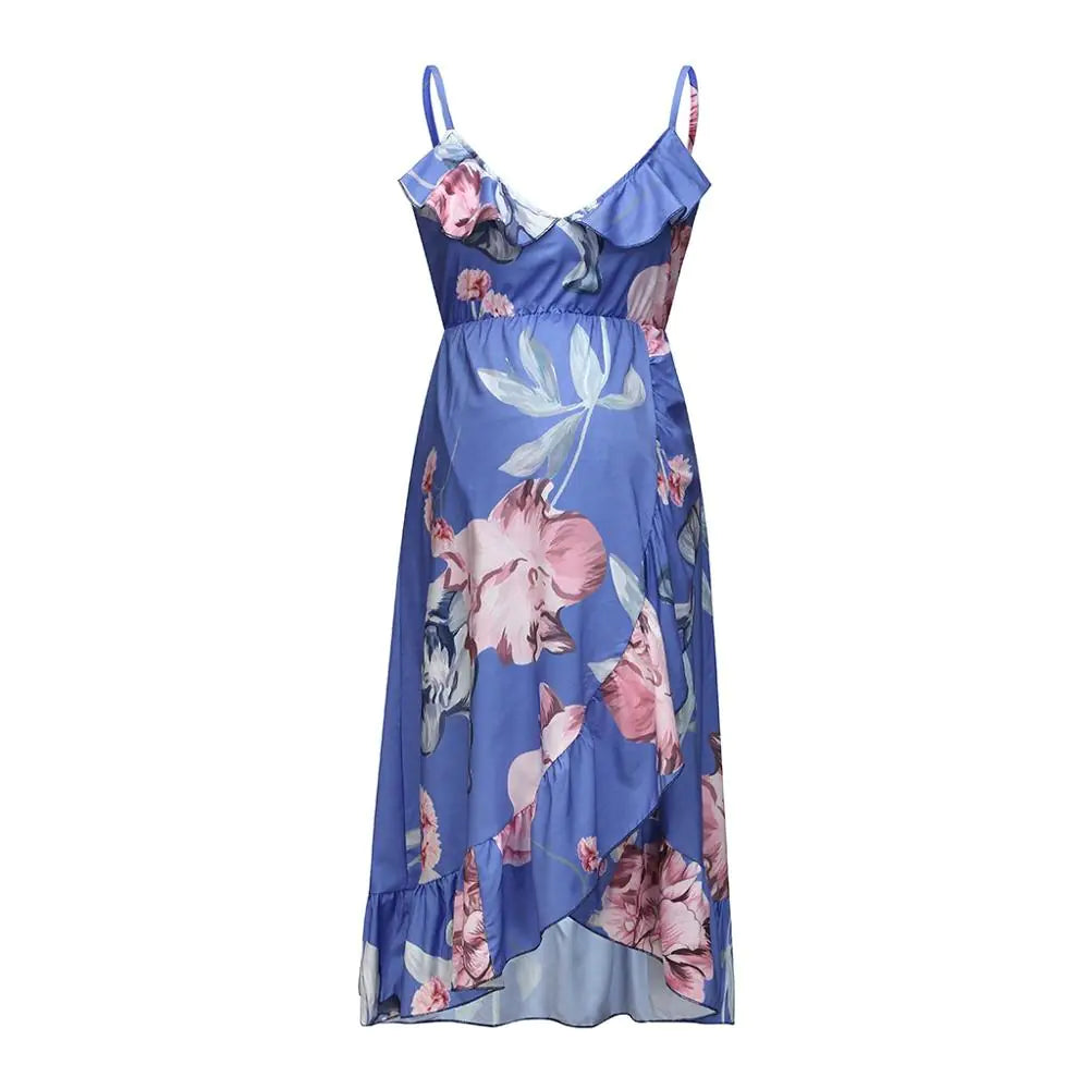 Robe de maternité à imprimé floral et ourlet à volants