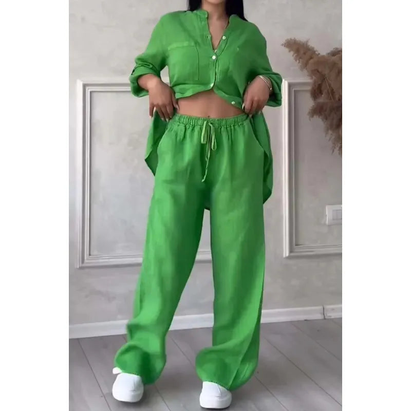 Pantalon à Jambes Larges et Haut à Lacets pour Femme, Ensemble Deux Pièces