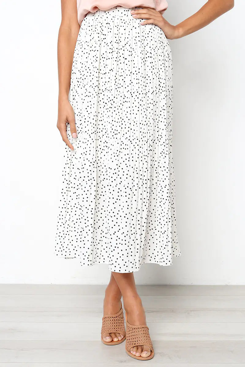 Jupe midi plissée à pois tendance avec poches