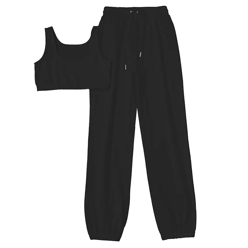 Ensemble deux pièces décontracté pour femme, haut court et pantalon
