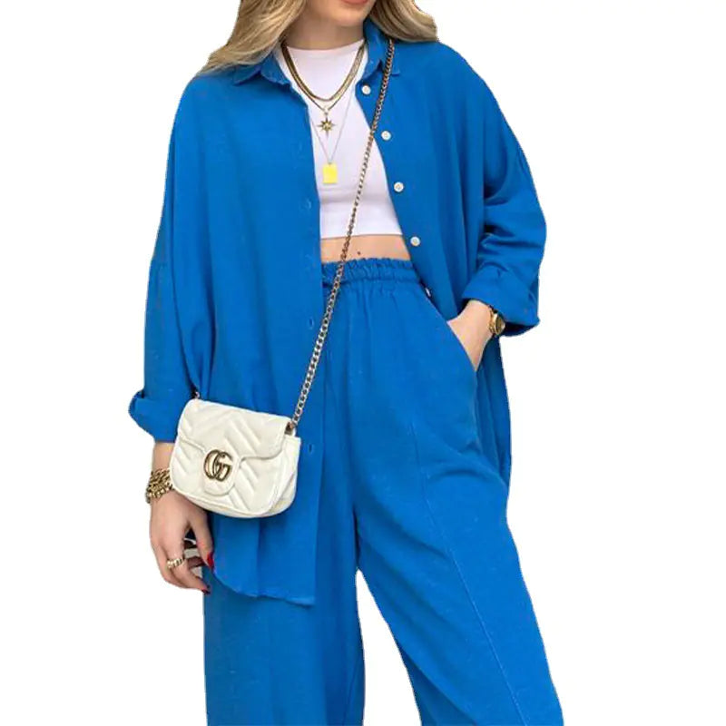 Ensemble deux pièces décontracté à la mode avec chemise et pantalon