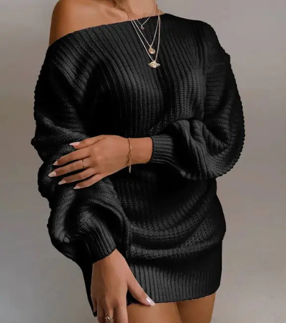 Robe-pull tricotée à épaules dénudées