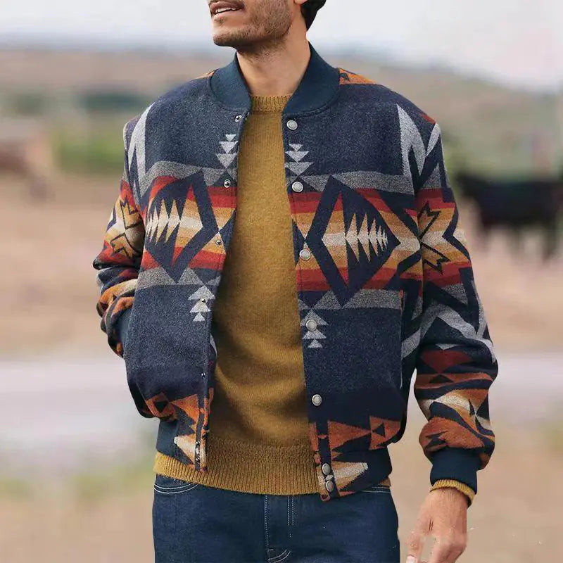 Veste cardigan à col montant et motif géométrique