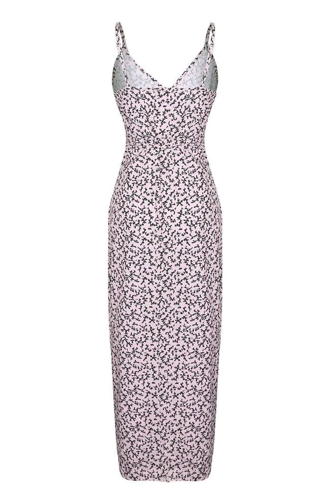 Robe sans manches à imprimé floral et col en V profond avec fente