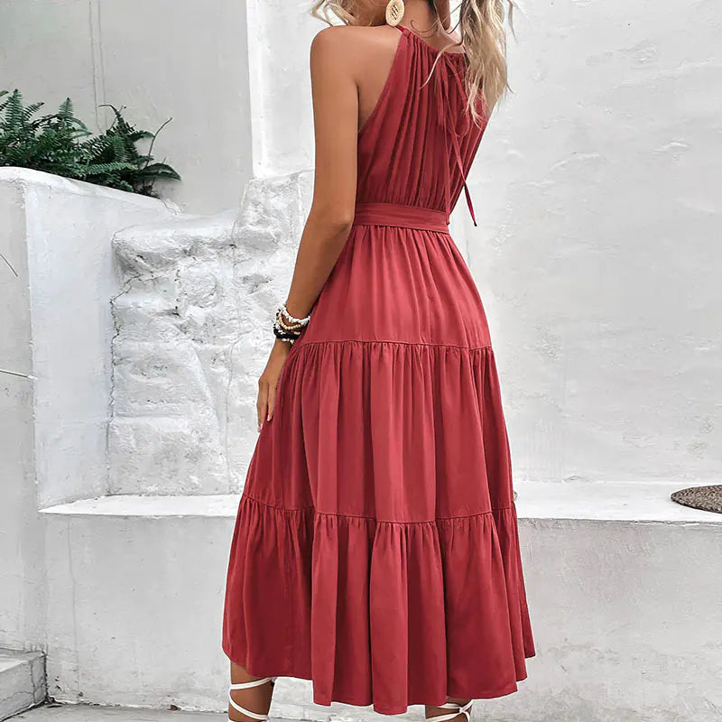 Robe dos nu de couleur unie pour femme