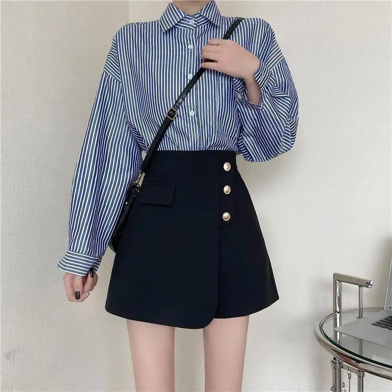 Jupe-short irrégulière taille haute grande taille (S-XL)