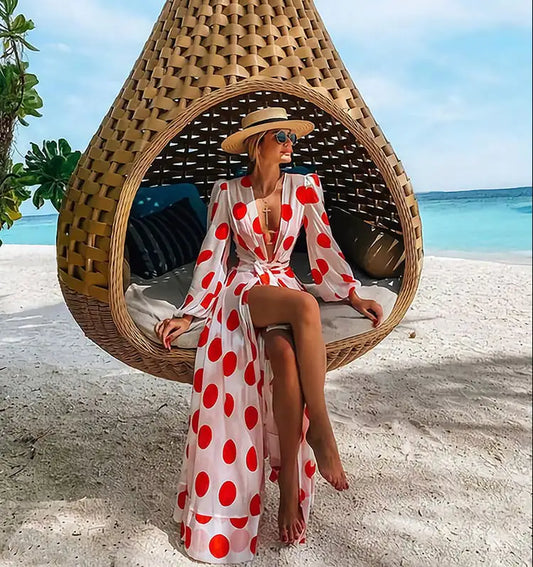 Robe en mousseline à pois pour les vacances à la plage