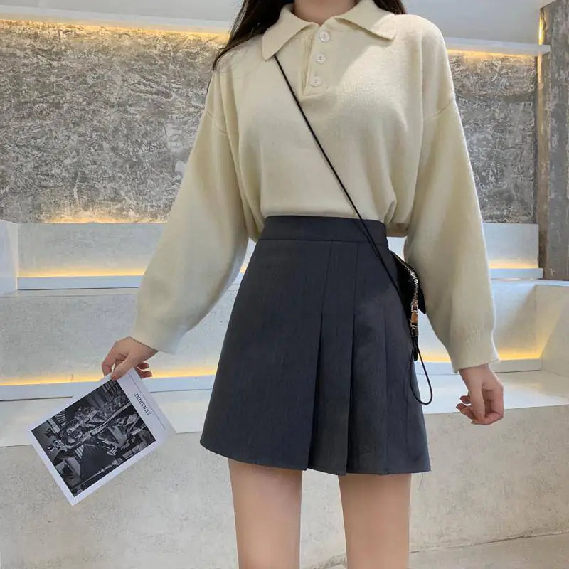 Jupe trapèze taille haute plissée slim