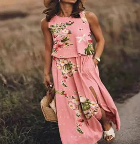 Robe longue fleurie sans manches