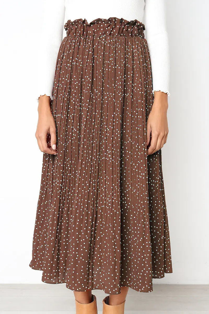 Jupe midi plissée à pois tendance avec poches