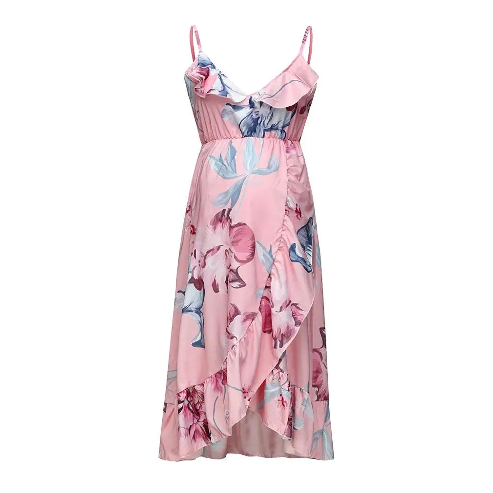 Robe de maternité à imprimé floral et ourlet à volants