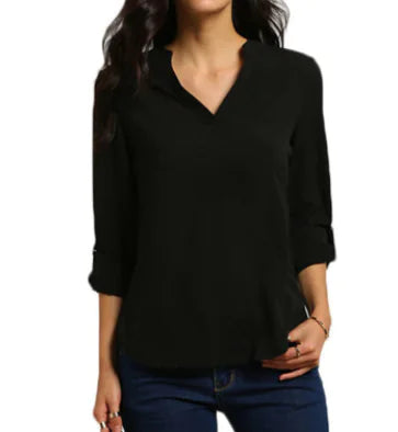 Chemisier en mousseline froissé à col en V pour femme grande taille