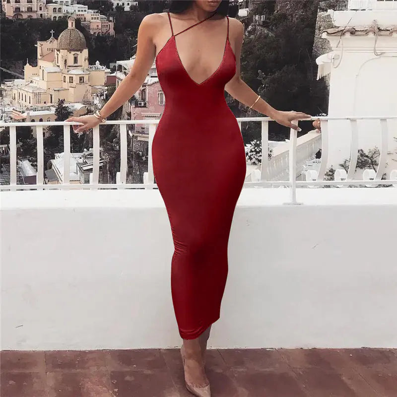 Robe moulante sensuelle à col en V et dos croisé