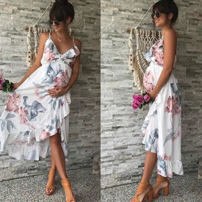 Robe de maternité à imprimé floral et ourlet à volants