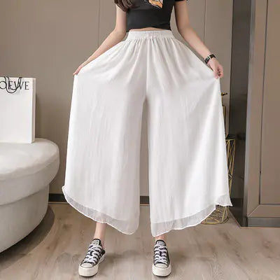 Pantalon large taille haute en mousseline pour femme