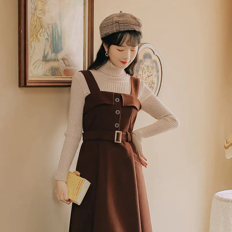 Robe salopette style western en velours côtelé