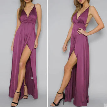 Robe longue d'été dos nu à col en V profond