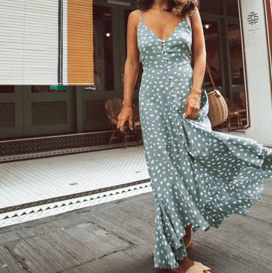 Robe de plage bohème à pois et volants