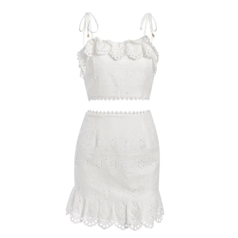 Ensemble de plage deux pièces chic pour femme avec jupe à volants